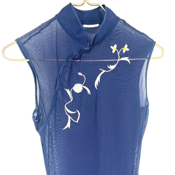 Victoria's Secret 90's Navy Blue Sheer Micro Mesh Cheongsam Kimono Maxi Gown XS - Picture 9 of 9